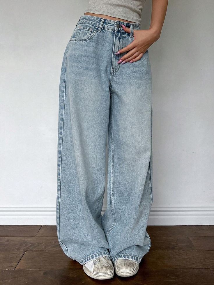 DAZY Women Oversized Wide Leg Casual Denim Jeans With Pockets