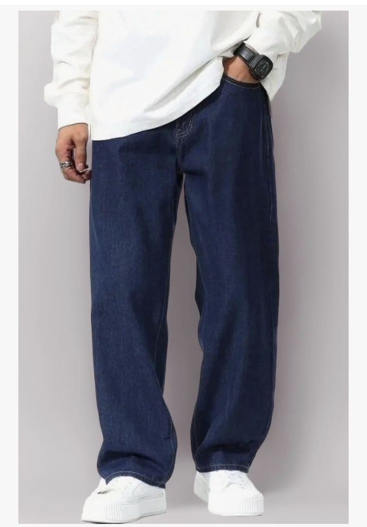 Rend denim fabric straight fit mid rise dark blue men’s jeans