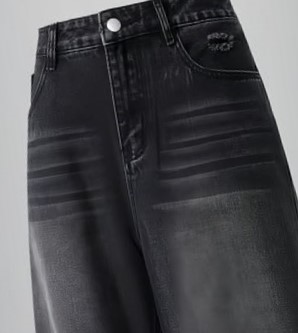 Premium Men’s/Unisex Baggy Fit Wide-Leg Denim Jeans – Washed Charcoal Black - View 2